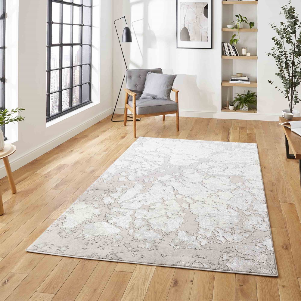 Apollo 2677 Modern Abstract Distressed Rugs in Grey Ivory White